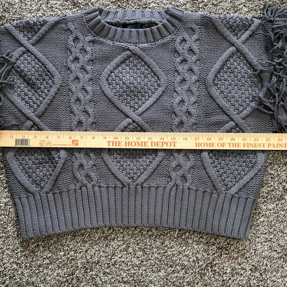 Line & Dot Jasper Fringe Sweater S Gray Cable Knit CottageCore CabinCore NWT - Picture 5 of 9